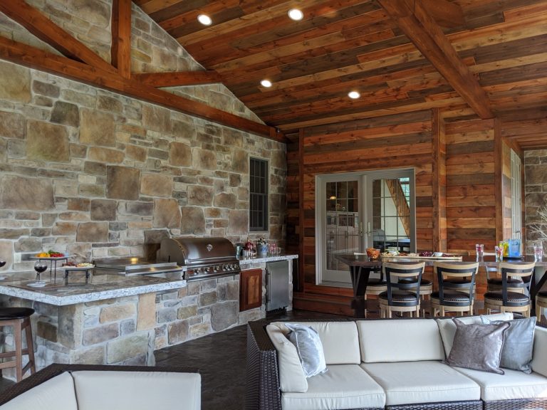 Sunroom and Patio 14 indoor grill stone and wood design