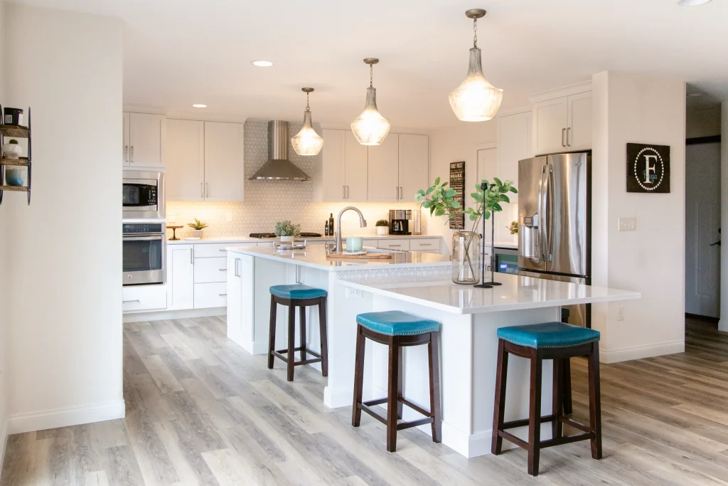 Modern kitchen with island and stools
