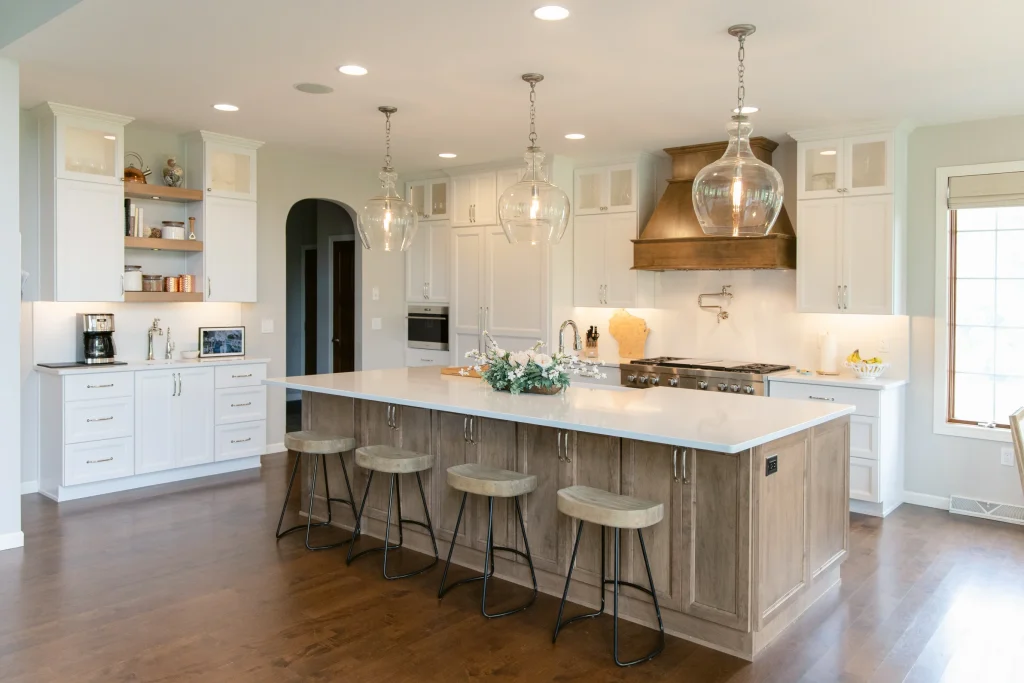 Modern kitchen with island and stools in wisocnsin