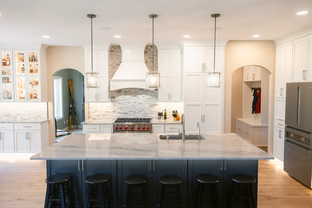 Modern kitchen with marble island