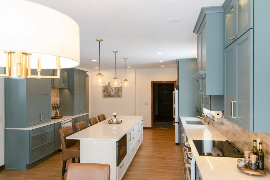 Modern kitchen with blue cabinetry